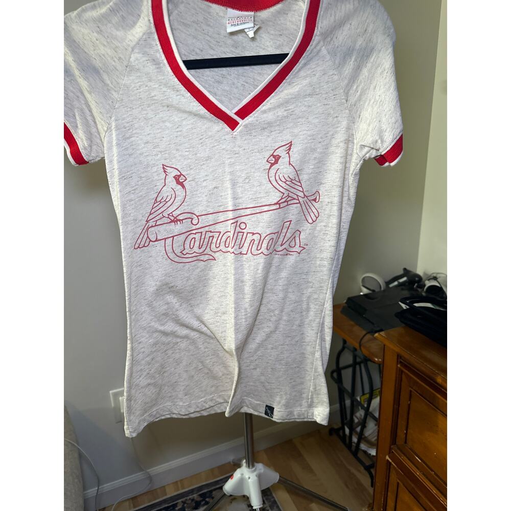 5th & Ocean Louis Cardinals Gray Baseball Jersey V neck Short Sleeve tee Size S